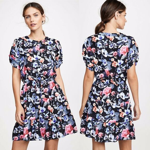 Rebecca Minkoff Women L ASTON Dress Floral Drawstring Tiered Skirt Mini NEW - Picture 1 of 6